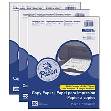 Pacon® Multi-Purpose Paper, 20 lb., 8.5 x 11, White, 200 Sheets Per Pack, 3 Packs (PACMMK12112-3)