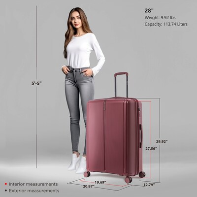 DUKAP Airley 29.92" Hardside Suitcase, 4-Wheeled Spinner, TSA Checkpoint Friendly, Wine (DKAIR00L-WIN)