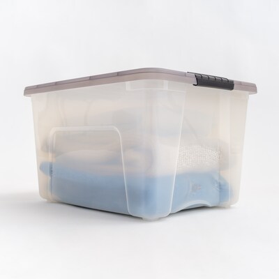Iris 40 Quart Stack and Pull Plastic Latching Storage Bin, Clear (500209)