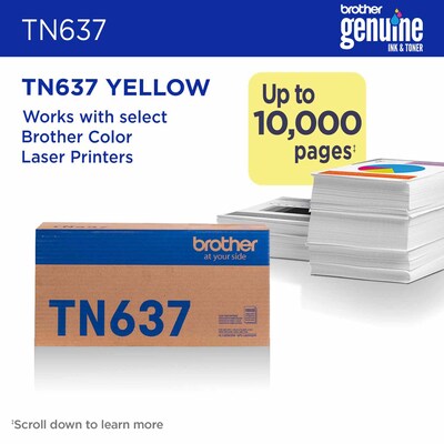 Brother TN637 Ultra High Yield Yellow Toner Cartridge, Prints Up to 10,000 Pages (TN637Y)