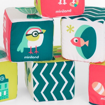 MINILAND Feel to Learn: Soft Rattle Cubes Set, Multicolored, 6 Pieces/Set (MLE97320)