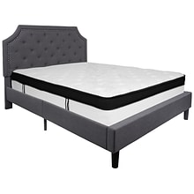 Flash Furniture Brighton Tufted Upholstered Platform Bed in Dark Gray Fabric with Memory Foam Mattre