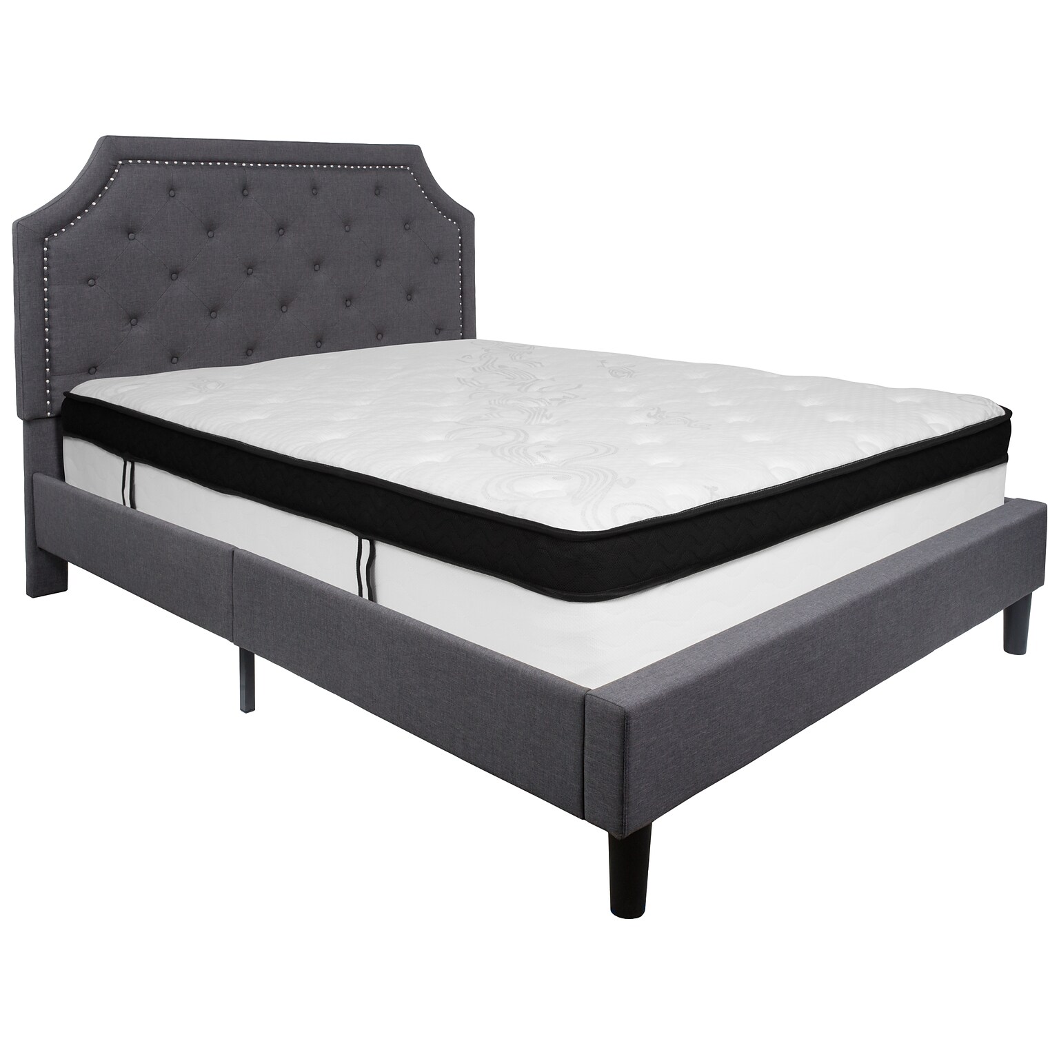 Flash Furniture Brighton Tufted Upholstered Platform Bed in Dark Gray Fabric with Memory Foam Mattress, Queen (SLBMF15)