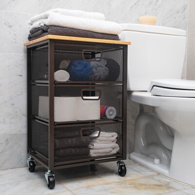 Mind Reader 3-Drawer Rolling Storage Organizer Cart with Wheels, Black (3TMESHC-BLK)