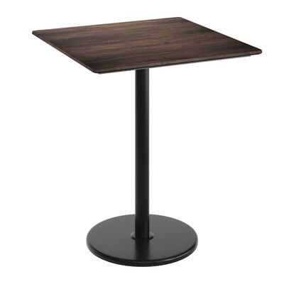 Flash Furniture Acadia Square Wooden Dining Table with Round Base, 36D x 36W, Dark Brown/Black Base (STSQ36WBRTR24B)