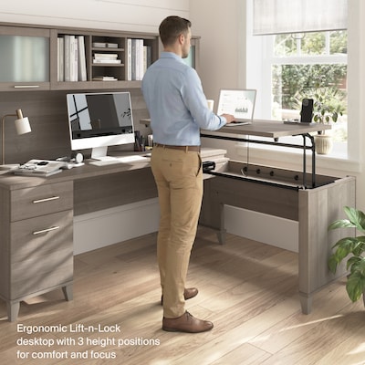 Bush Home Somerset 72"W Office Desk with Drawers and Hutch, Ash Gray (SET018AG)