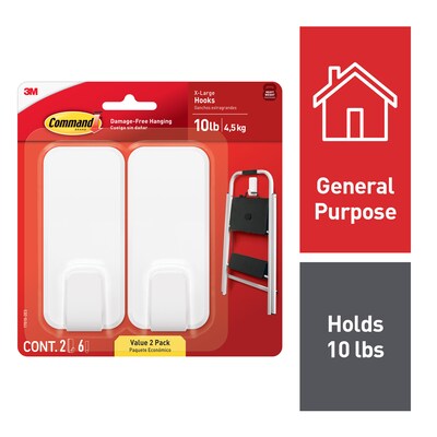 Command Extra Large Utility Hook, 10 lbs., White, 2/Pack (17010-2ES)