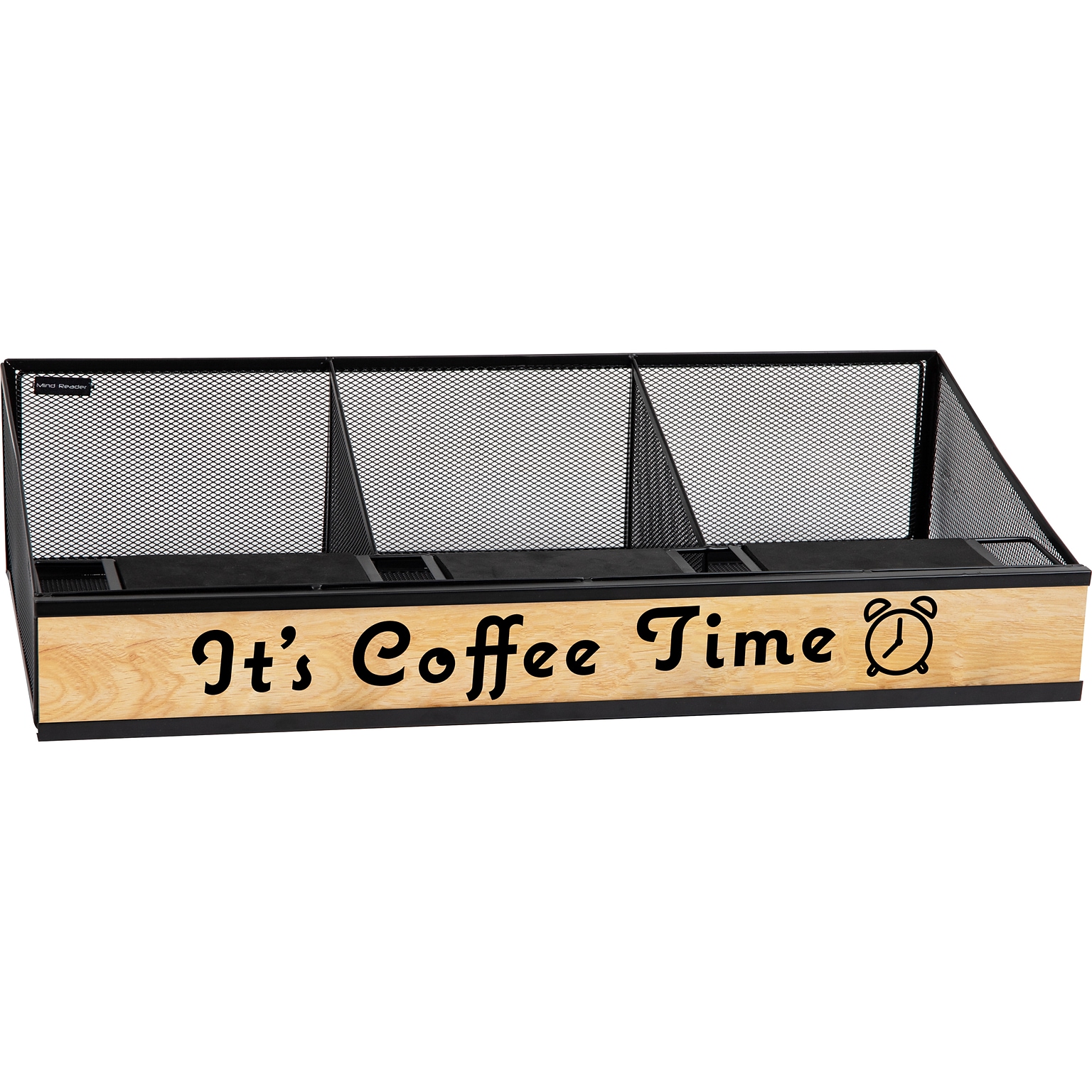 Mind Reader Network Collection 3-Compartment Wire Mesh Coffee Station, Black/Light Wood (COFFEETIME-BLK)