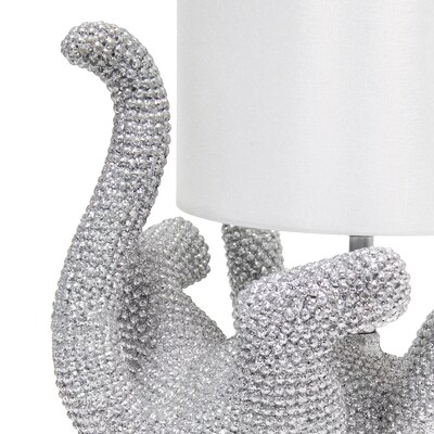 Lalia Home 12.6" Diamond Studded Rhinestone Look Kitty Cat Feline Nightstand Lamp, Faux Silk Fabric Shade, Silver (LHT-3002-SL)