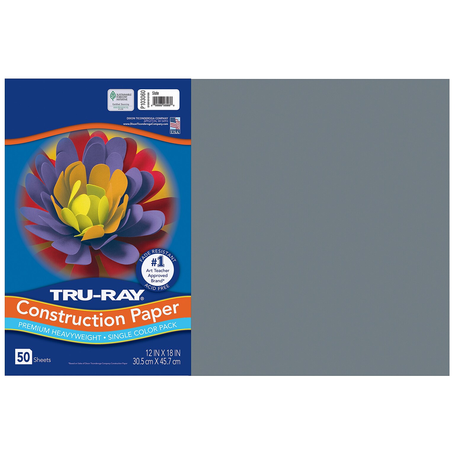 Tru-Ray 12 x 18 Construction Paper, Slate, 50 Sheets/Pack (PAC103060)