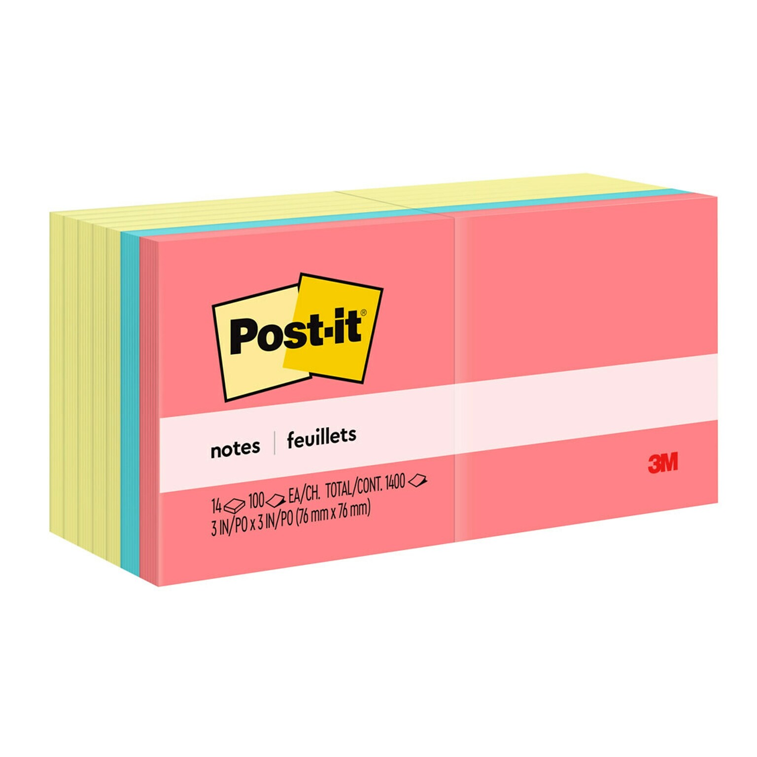 Post-it Notes, 3 x 3, Poptimistic Collection, 100 Sheet/Pad, 14 Pads/Pack (65414YWM)