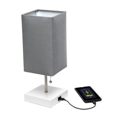 Simple Designs Petite White Stick Lamp with USB Charging Port and Fabric Shade, Gray, 2/Pack (LC2004-GOW-2PK)