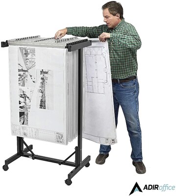 AdirOffice Blueprint Maps Expandable Mobile Large Plan Center File Cart, Black (615-BLK)