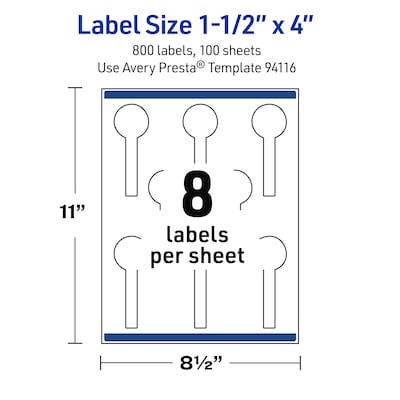 Avery Lollipop Laser Multipurpose Labels, 1.5" x 4", White, 800/Box (19479399175)