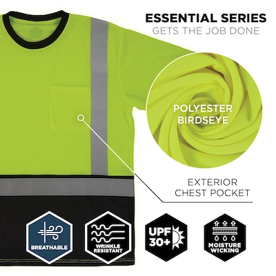 GloWear 8286BK High Visibility Short Sleeve Black Bottom T-Shirt, ANSI Type R Class 2, Lime, 2XL (22166)