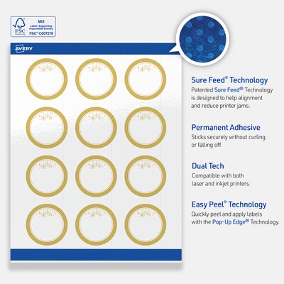 Avery Circle Multipurpose Labels, 2" Dia., White, 120/Pack (19479370537)