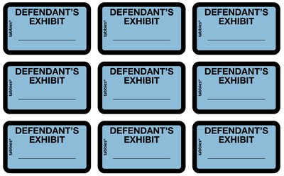 Tabbies Defendant's Exhibit Pre-Printed Labels, 1" x 1-5/8", Blue, 252 Labels/Pack (58093)