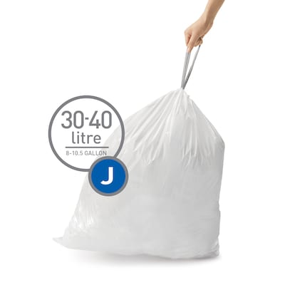 simplehuman Code J 8-12 Gallon Trash Bag, 6.5" x 8.9", Low Density, 1.3 mil, White, 240 Bags/Box (CW0259)