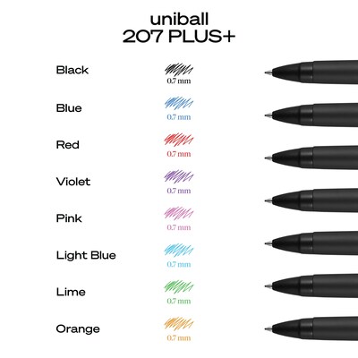 uniball 207 Plus+ Retractable Gel Pens, Medium Point, 0.7mm, Assorted Inks, 6/Pack (70491)