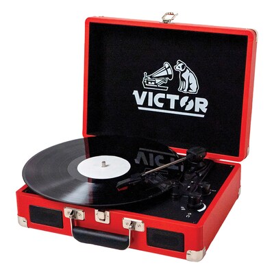 Victor Metro Dual-Bluetooth Belt-Drive Suitcase Turntable, Red (VSRP-800-RD)