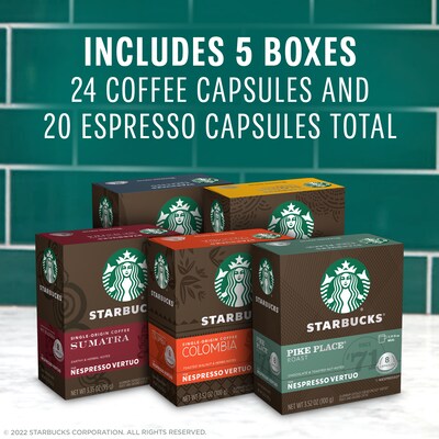 Starbucks Variety Pack Coffee Nespresso Vertuo Capsules, 44/Box (117667)