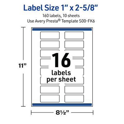 Avery Rectangle Multipurpose Labels, 1" x 2-5/8", White, 160/Pack (19479370596)