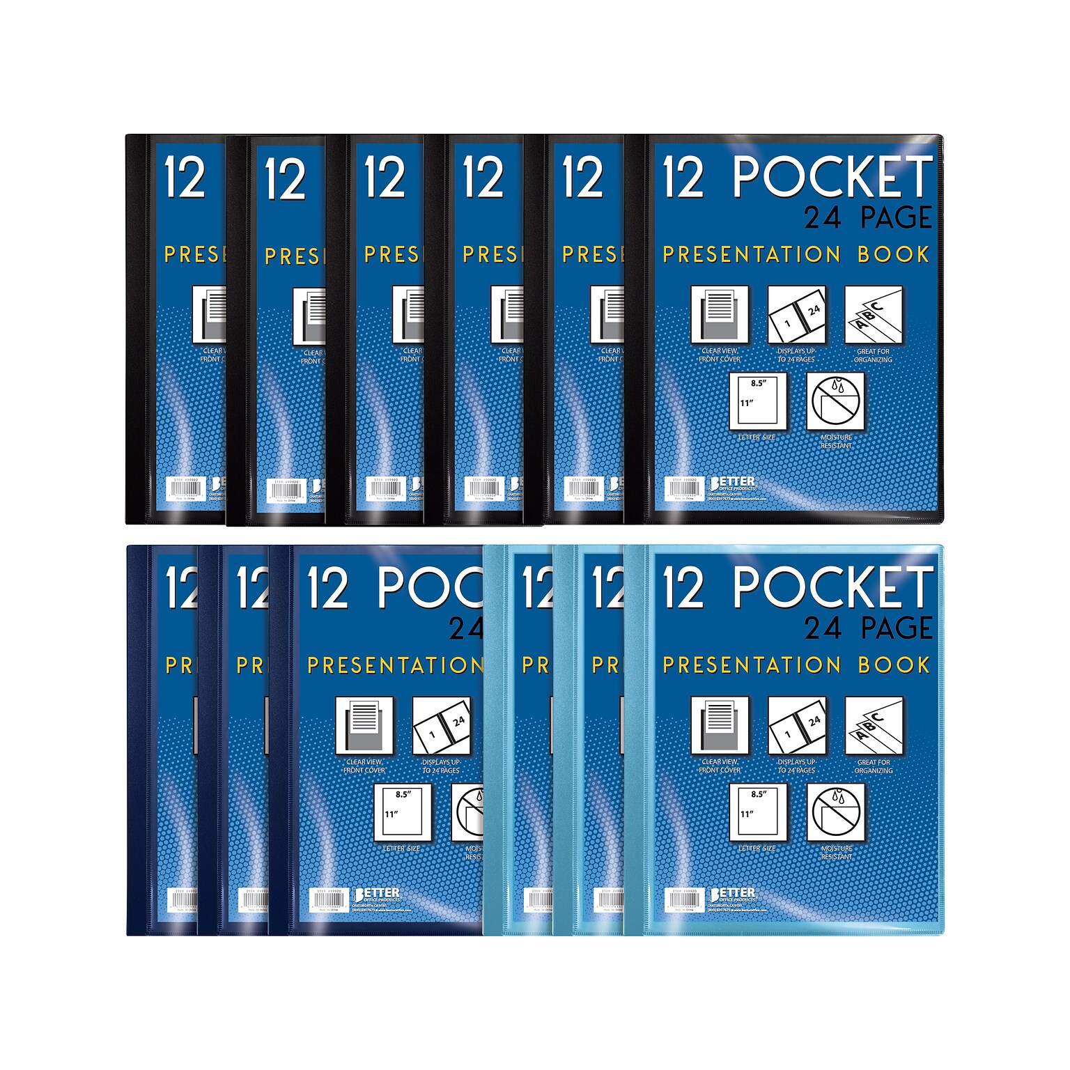 Better Office Letter-Size Clear Cover Presentation Books, Assorted Colors, 12/Pack (32019-12PK)