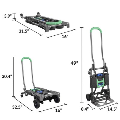 Cosco Shifter Convertible Hand Truck, 300 lb. Capacity, Black/Green (12222PBG1E)