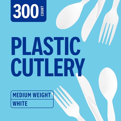 Perk™ Polystyrene Assorted Cutlery, Medium-Weight, White, 300/Pack (PK56406)