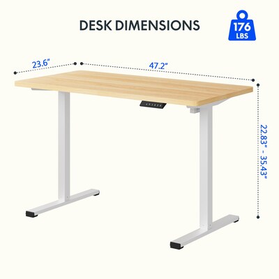 FlexiSpot ET155E 48"W Electric Rectangular Adjustable Standing Desk, Maple/White