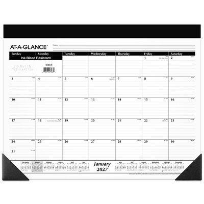 2027 AT-A-GLANCE 21.75 x 17 Monthly Desk Pad Calendar, White/Black (SK22-00-27)