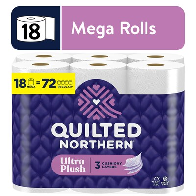 Quilted Northern Ultra Plush Toilet Paper, 3-ply, White, 255 Sheets/Roll, 18 Rolls/Case (876045/874685)