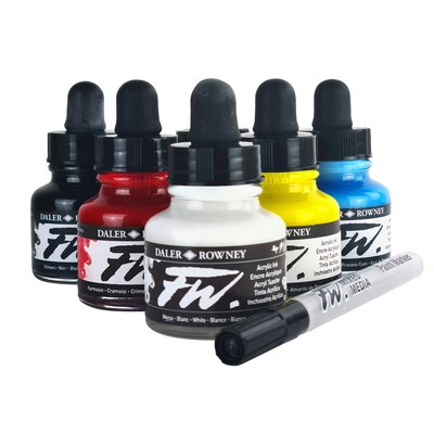 Daler-Rowney FW Acrylic Ink, Assorted Colors, 29.5ml, 7/Set (DRW160100007)