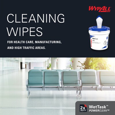 WypAll PowerClean WetTask Fabric Cleaning Wipers, 9" x 5.8", White, 250 Sheets/Roll, 6/Carton (53850)