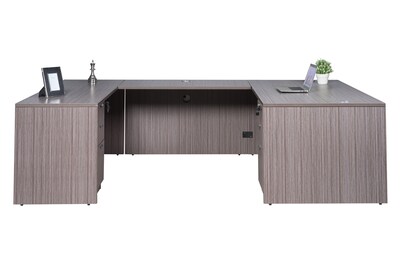 Boss Office Products 66 U-Shaped Desk with 2 File Pedestals, Driftwood (GROUPA14-DW)