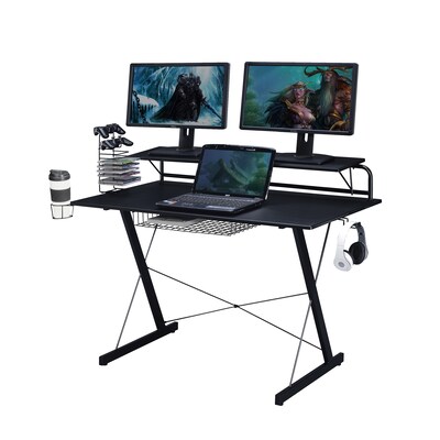 Techni Sport Carbon Computer Gaming Desk with Shelving, Black (RTA-TS200-BK)