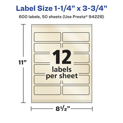 Avery Pearlized Ivory Rectangle Multipurpose Labels, 1.25" x 3.75", Ivory, 600/Box (94228)