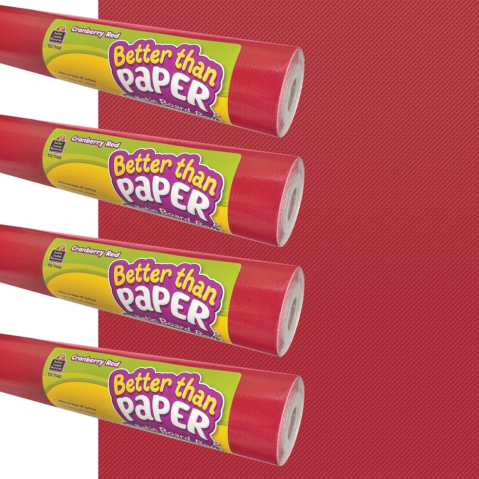 Teacher Created Resources Better Than Paper Bulletin Board Paper Roll, 4 x 12, Cranberry Red, 4/Pack (TCR32474)