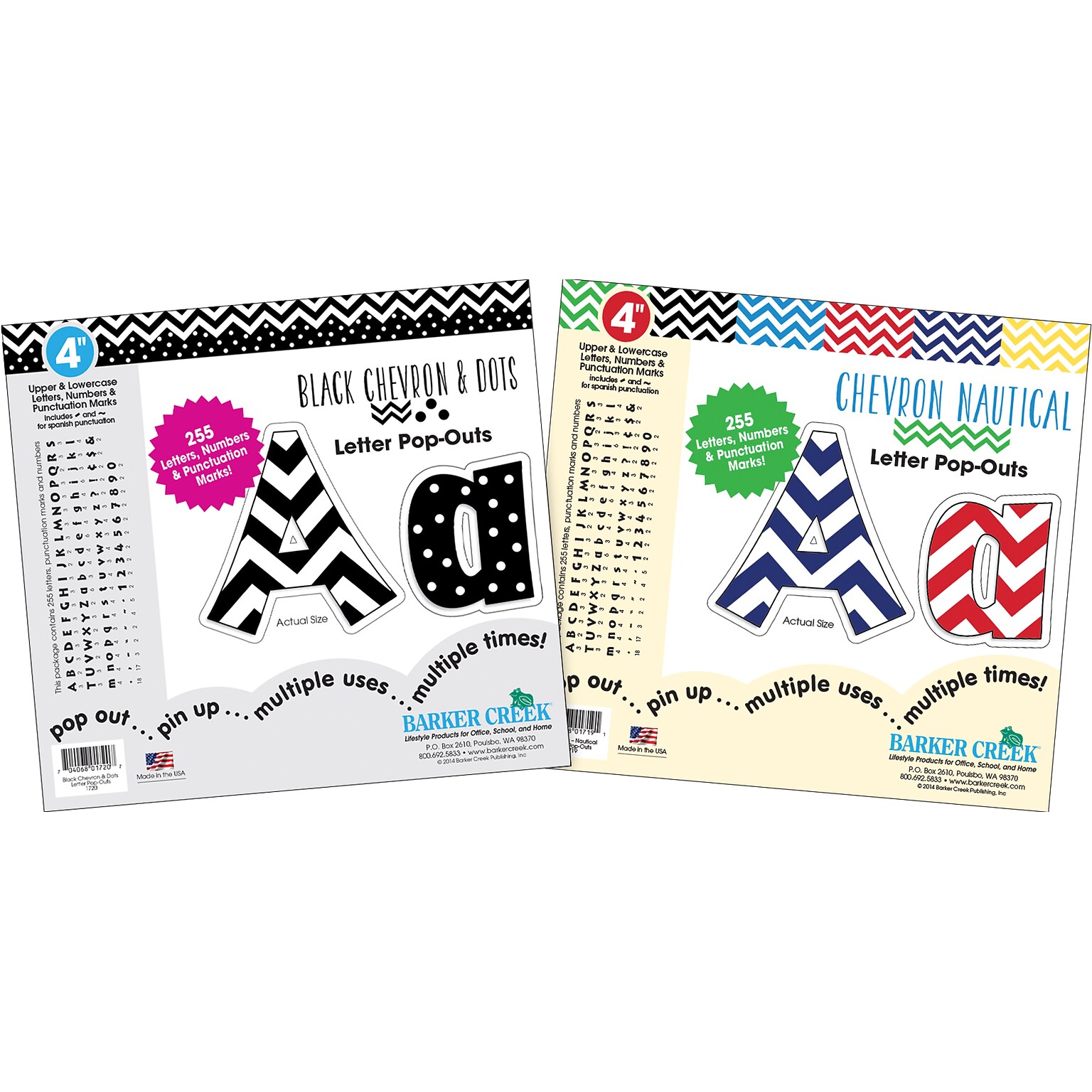 Barker Creek Chevron  4 Letters and Numbers, Multicolored, 510/Pack (4302)
