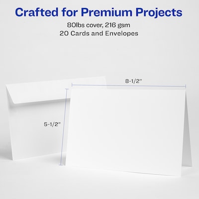 Avery Half-Fold Greeting Cards with Envelopes, 5.5 x 8.5, Matte White, Inkjet, 20/Pack (03265)