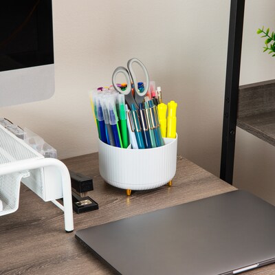 Mind Reader 5-Compartment Rotating Plastic Pen Holder, White (SPINPEN-WHT)