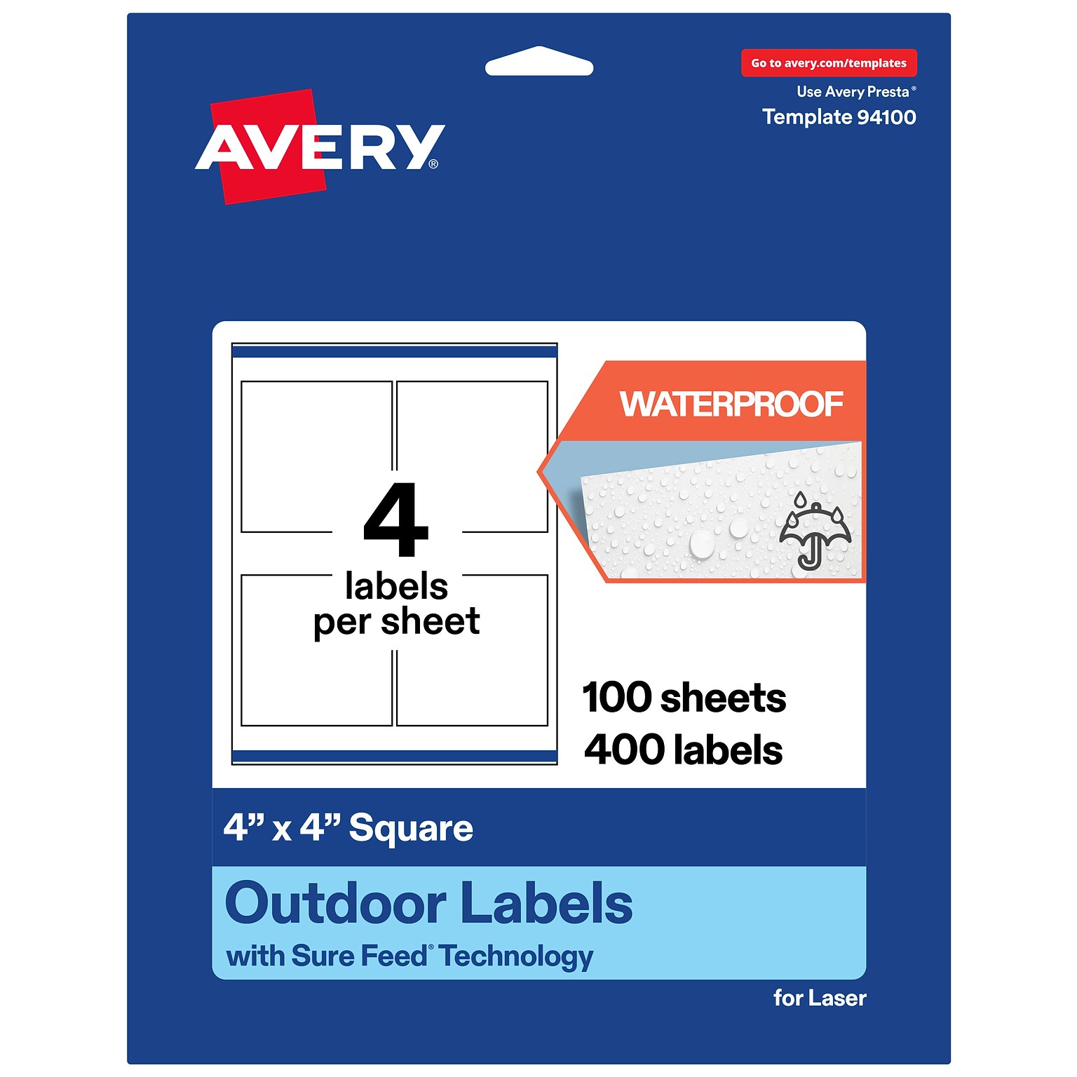 Avery Waterproof Square Laser Multipurpose Labels, 4 x 4, White, 400/Box (19479399459)