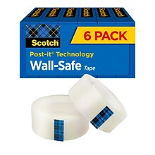 Scotch Wall-Safe Transparent Clear Tape Refill, 0.75 x 22.22 yds., 1 Core, 6 Rolls/Pack (813S6)