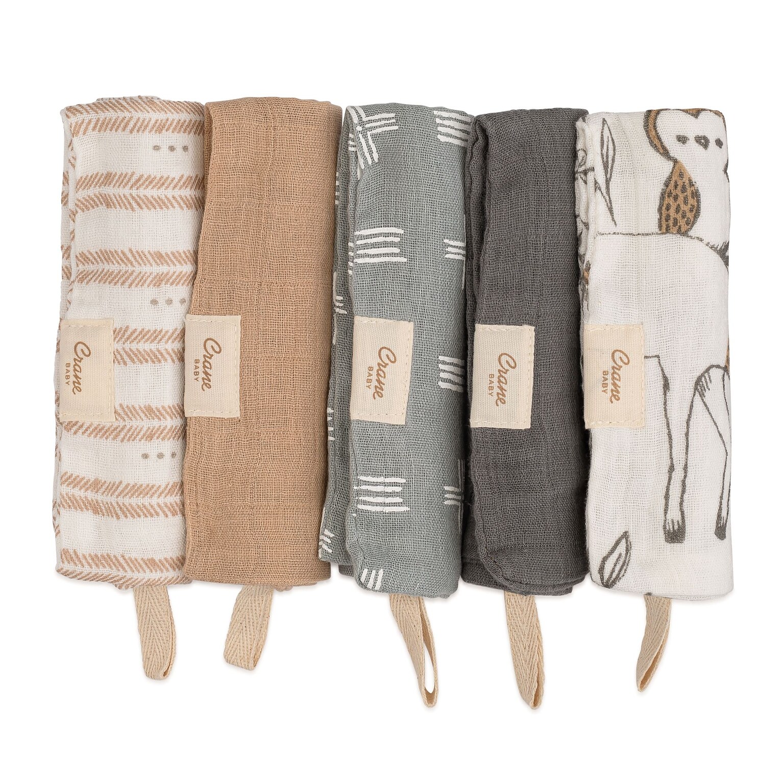 Crane Baby Ezra Wash Cloth Set, 5-Piece, Woodland Animal (BC-110WC)