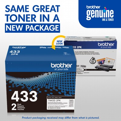 Brother TN-433 Black High Yield Toner Cartridge, 2/Pack (TN4332PK)