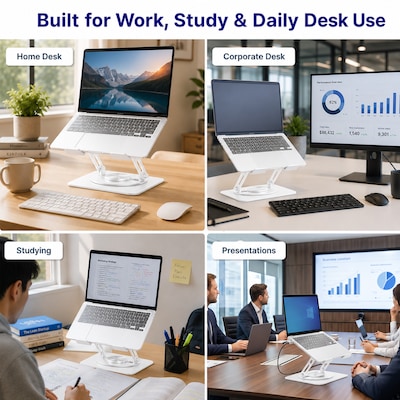 Uncaged Ergonomics Adjustable Swivel Laptop Stand for Desk, Steel, 360° Rotation, Up to 16", White
