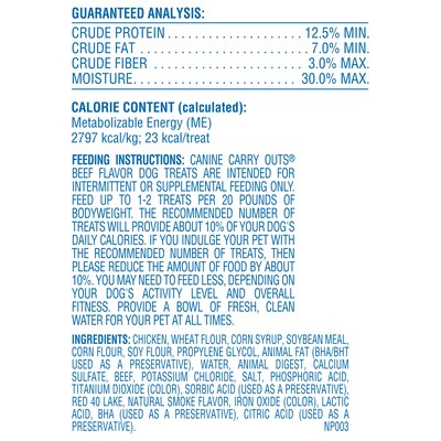 Canine Carry Outs Beef Flavor Dog Treats, 25 oz. Bag, 6/Carton (SMU50154CS)