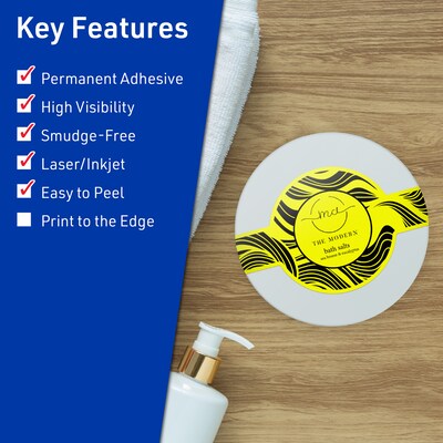 Avery Cigar Laser/Inkjet Multipurpose Labels, 2-3/8 x 8, Neon Yellow (240/Box)