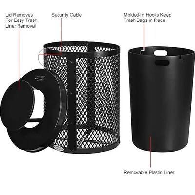 Global Industrial Outdoor Diamond Steel Trash Can w/ Rain Bonnet Lid, 36 Gallon, Black (261926BK)