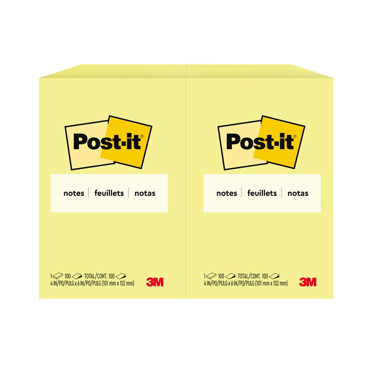 Post-it® Notes, 4 x 6, Canary Yellow, 100 Sheets/Pad, 12 Pads/Pack (659)